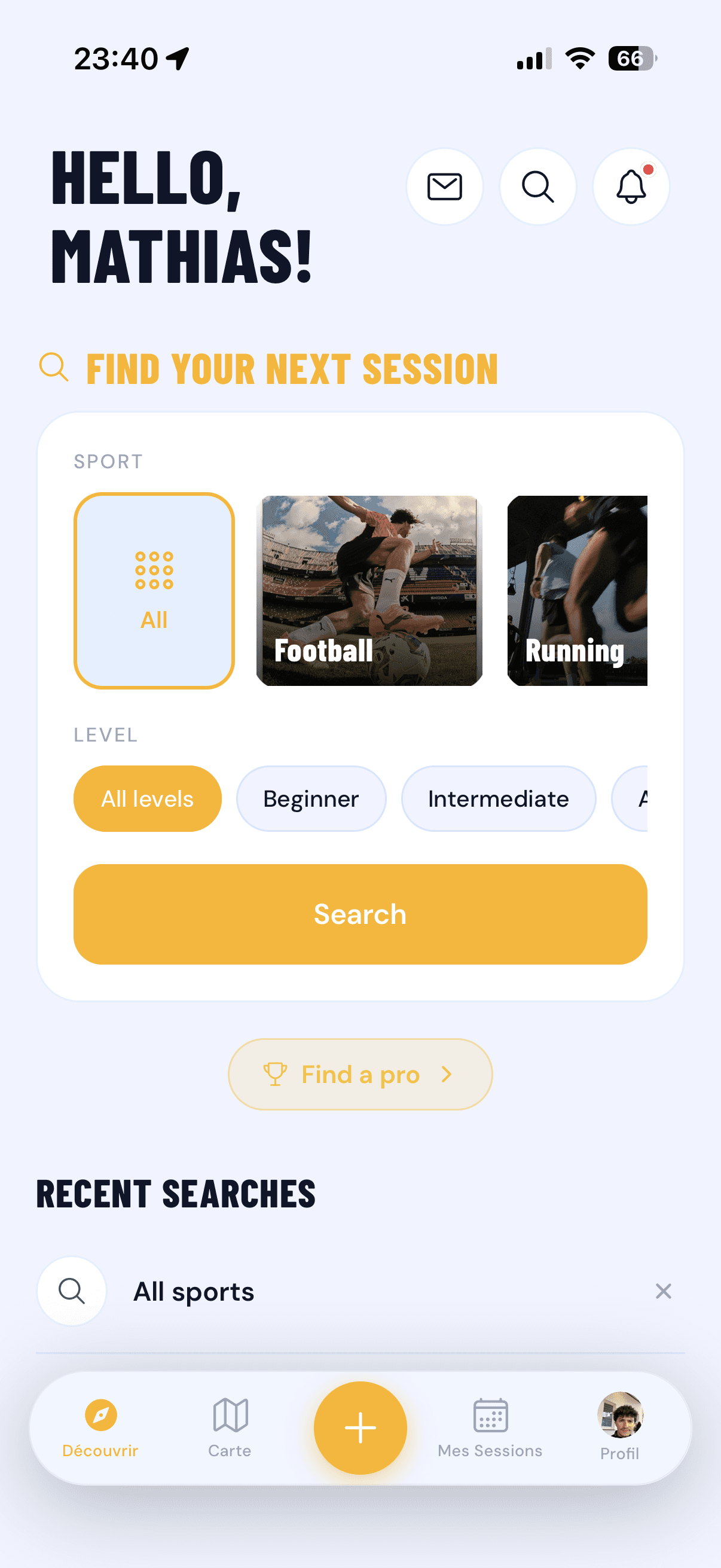 Team Up app main screen